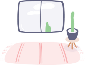 Illustration of a calm window with carpet and cactus